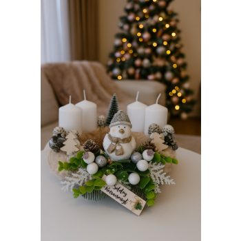 Bézs szőrmés madárkás adventi koszorú 