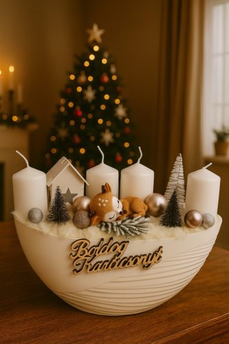 Adventi asztaldísz alvó őzikével 