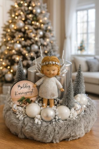 Ezüst angyalkás adventi koszorú