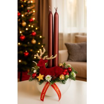 Adventi asztaldísz bordó szarvassal