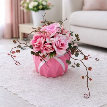 Rózsaszín kerámia kaspós asztaldísz 