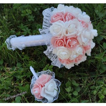   Fehér-barack habrózsás menyasszonyi csokor vagy dobócsokor